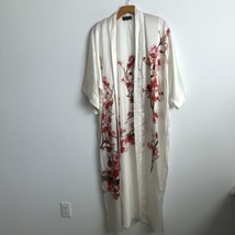 Old Shanghai Silk Robe Women&#39;s OS White Red Long Sleeves Kimono Floral N... - $45.42