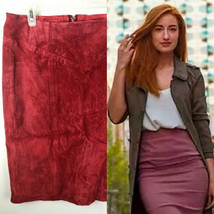 Dialogue 14 Pencil Skirt Suede Leather Dk Pink Straight Pull On Career Women m - £23.86 GBP
