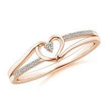 Natural 0.07Ct Diamond Split Shank Heart Promise Ring in 14K Rose Gold Size 7 - £205.20 GBP