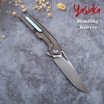 Hunting Knife M390 Powder Steel Folding Blade Titanium Alloy Handle Pock... - $196.61