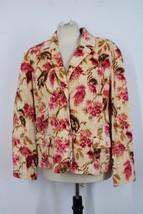 J Jill LP Brown Pink Floral Snap Front Cotton Stretch Corduroy Blazer Jacket - £26.12 GBP
