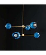 Mid Century Modern Brass 6 Light Blue Ball Sputnik Chandelier - £254.85 GBP