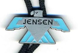 Jensen Thunderbird Turquoise Enamel on Metal Bolo Tie - $37.62
