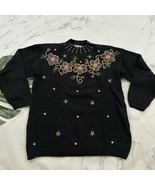 Victoria Jones Womens Vintage 90s Beaded Floral Sweater Size S Black Gold - €30,27 EUR