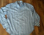 SZ Large Men&#39;s Robert Graham Blue Stripe Cotton Dress Shirt Medallion Fl... - $40.85