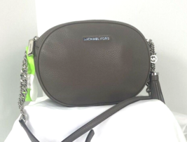 Michael Kors Crossbody Bag  Gray Pebbled Leather Oval Zip Tassel Purse B3M - £63.69 GBP