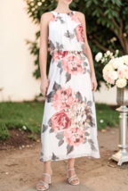 $79 Robbie Bee Women's Printed Sleeveless Chiffon Maxi Dress Sz:14US Whi... - $39.11