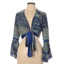 Boho Silk Blend Bell Sleeve Flare Tie Floral Shrug Coverup Top Crop Beac... - $32.55