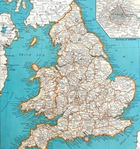 England Wales United Kingdom 1935 Map Scotland London Europe 14 x 11&quot; LGAD99 - £39.30 GBP