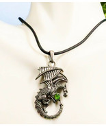 Ebros Curling Winged Dragon With Green Gemstone Jewelry Alloy Pendant Ne... - £11.94 GBP