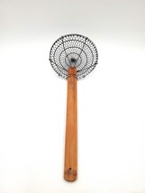 Vintage Brass Wire Mesh Spider Strainer Oriental Bamboo Wooden Handle  - $15.95