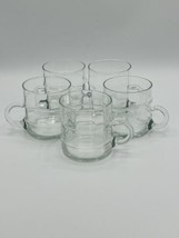 Clear Glass Cup Mug 3&quot; Tall Round Open Handle Ringed Honeycomb Kitchen S... - £16.14 GBP