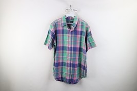 Vintage 90s Ralph Lauren Mens Medium Distressed Madras Plaid Button Down... - $24.70