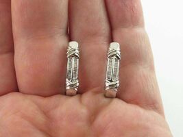 0.50 Ct Baguettes Cut Beautiful Huggie Hoop Earring 14K White Gold Over - $74.27