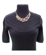 Cache Moc Neck Peek A Boo Pointelle Knit Stretch Top New Black $88 NWT - $48.14 CAD