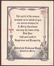 Pittsfield National Bank Christmas Card 1916-1917 - Pittsfield, Maine - £10.19 GBP