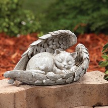 CAT in Angel Wing Memorial Cemetery Grave Marker Statue Sculpture Cerami... - $13.95
