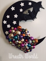 New Handmade Witch Cauldron Moon Bat Halloween Wreath Witch Wall Hanging - £78.44 GBP