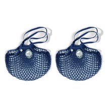 French Filt Le Filet Cotton Net Regular Shopping Bag Set of 2, Medium (Blue Ink) - £29.60 GBP