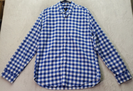 J.CREW Oxford Shirt Mens Large Blue Check Flannel Cotton Long Sleeve But... - $20.28