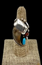 Vintage Navajo Native American Sterling Silver Turquoise Coral Mens Ring 8 - $199.99