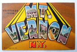 Greetings From Mt Vernon New York Large Big Letter Postcard Linen Curt Teich NY - $31.50