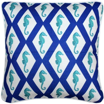 Capri Blue Argyle Seahorse Throw Pillow 20x20, Complete with Pillow Insert - £49.50 GBP