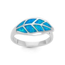 Sterling Silver Blue Inlay Opal Leaf Ring - £44.04 GBP