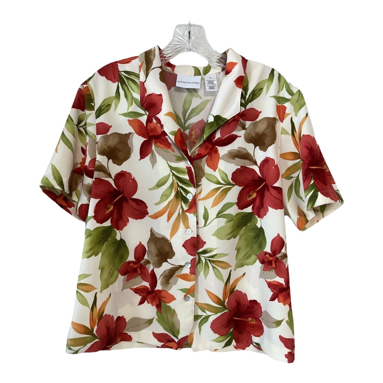 Alfred Dunner Women’s Floral Blouse – Size 12 – Short Sleeve Button Fron... - $17.00
