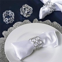 4 Pcs Silver Faux Crystal Design Napkin Rings Light Gray Party Catering Dinner G - £18.68 GBP