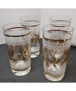 4 Mid Century Modern 1950&#39;s Atomic Age Gold &amp; Frosted Glasses - £34.43 GBP