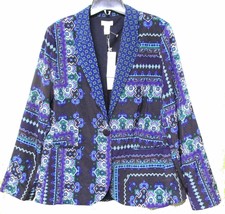 Chico&#39;s Blue Paisley &quot;Veronica&quot; Silk-like Blazer Jacket NWT$139 Sz 1 / M - £70.76 GBP