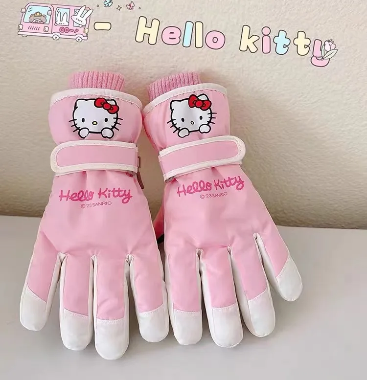 Anime Sanrio Plush Ski Gloves Kuromi My Melody Kids Pink High Quality Winter - £13.57 GBP