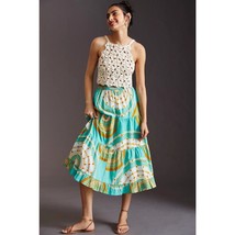 New Anthropologie Porridge Andria Tiered Midi Skirt Size Medium Green Ab... - $88.20