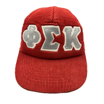 Phi Sigma Kappa Flat Brim Snap Back Hat Red Corduroy Fraternity Embroide... - £18.99 GBP