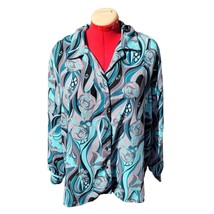 Allison Daley Turquoise Plus Size 22w Long Sleeve Button Down Floral Tunic Top - £16.18 GBP