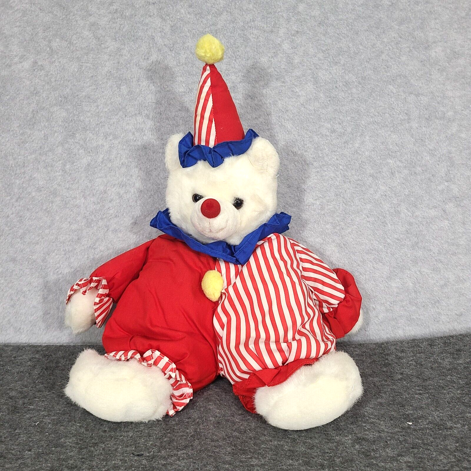 Russ Happy Clown Bear 17 Inch Plush Teddy Bear Red White VTG Circus Lovey Toy - $41.54