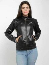 Genuine Stylish Lambskin Leather Black Zipper Women Jacket Designer Motorcycle - £83.89 GBP
