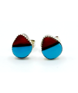 Southwestern Signed RGF 925 Sterling Silver Turquoises Coral Onyx Stud E... - $33.66
