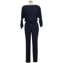 Ralph Lauren Navy Blue Matte Jersey Slit Tie Sleeve Skinny Leg Jumpsuit S - £52.34 GBP