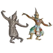 Vintage Due Argento Sterling Siam Ballerini Spille, Uno Decorato Con Smalto - $1,622.95 MXN