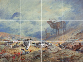 bugling elk deer grouse birds wildlife ceramic tile mural backsplash mosaic - £69.85 GBP+