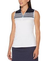 Pga Tour Womens Striped Zip Sleeveless Golf Polo, Brilliant White Size Medium - £51.55 GBP