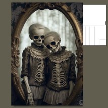  &quot;Postcard: Creepy Skeleton Sisters - Gazing into the Haunting Mirror&quot; ️ - £4.73 GBP