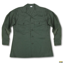 RARE Green Utility Dura Press OG 507 Long SLEEVE Shirt Vietnam Era 15.5x35 - £63.68 GBP