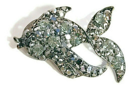 Fish Swimming Pin Brooch Bright Color Black Crystal Glass Rhinestones - £15.38 GBP