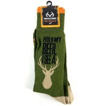 Realtree Mens Crew Socks  &quot;Hold my Beer I see A...&quot; Green New Sz 6-12 - $10.79