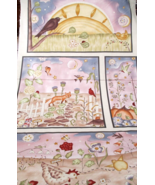 Fabric Red Rooster Panel &quot;Who Comes to Zinnia&#39;s Garden?&quot; Crow Fox Bunny ... - $5.00