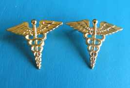 ARMY MEDICAL CORPS CADUCEUS SET 2 TWO GOLD COLOR CUTOUT LAPEL PIN 1.25 x... - £8.05 GBP