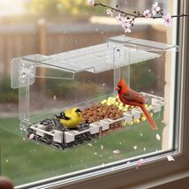 Window Bird Feeder with Strong Adhesive Hooks, Clear, 5 Perches, Drain H... - $15.93 CAD